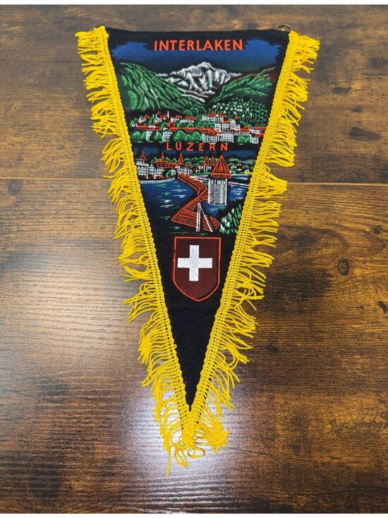Other - Vintage Interlaken Luzern Swiss Souvenir Pennant With Yellow Fringe